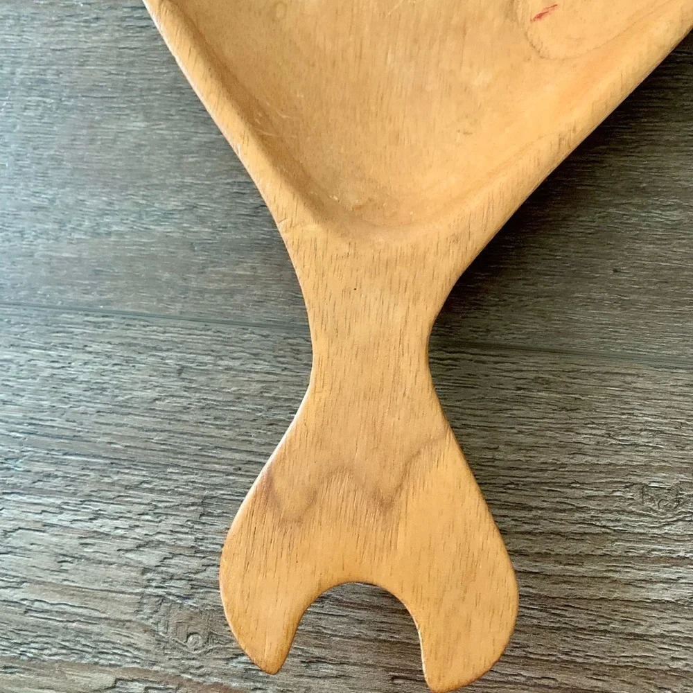 Fish Shaped Hand Carved Wood Chip & Dip Serving Platter Made in Haiti 21”x10”